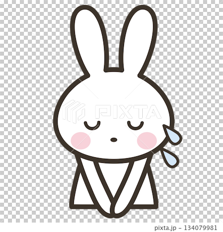 一隻可愛的兔子角色正在道歉的上半身插圖。 134079981