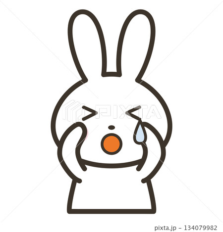 悲しくて泣いているかわいいうさぎのキャラクターの上半身イラスト 悲しくて泣いているかわいいうさぎのキャラクターの上半身イラスト 134079982
