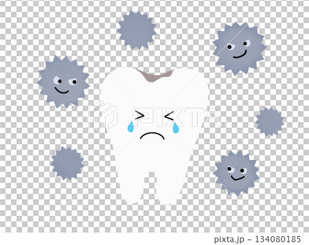 Crying tooth character with tooth decay and tooth decay bacteria - no main line Crying tooth character with tooth decay and tooth decay bacteria - no main line 134080185