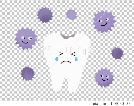 Crying tooth character with tooth decay and tooth decay bacteria - no main line Crying tooth character with tooth decay and tooth decay bacteria - no main line 134080188