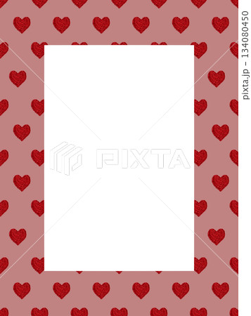 【ハートの色付き四角フレーム】手刺繍イラスト素材 134080450