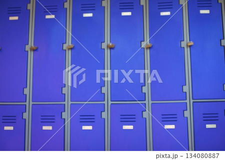 Closed purple lockers in school Closed purple lockers in school 134080887
