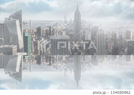 Room with large window looking on city 134080962