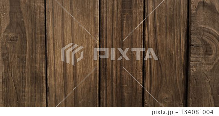 Displaying weathered vertical wooden planks in flat design, highlighting grain patterns and knots 134081004