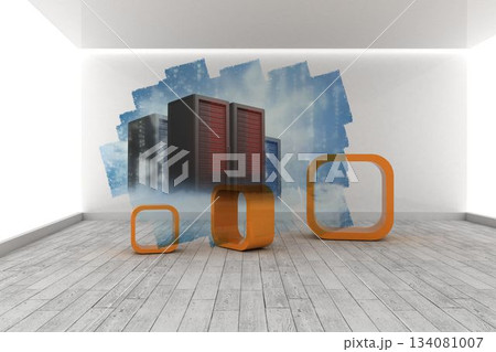 Abstract screen in room showing server towers 134081007