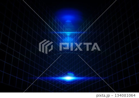 Glowing blue grid on black background 134081064