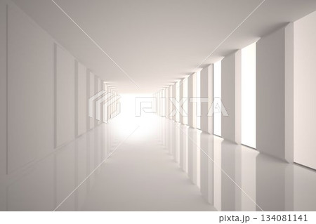 Lit up white modern hallway Lit up white modern hallway 134081141