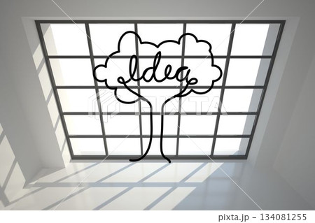 Flat vector illustration is showing skylight grid casting light and shadow, with tree 'idea' sketch Flat vector illustration is showing skylight grid casting light and shadow, with tree 'idea' sketch 134081255