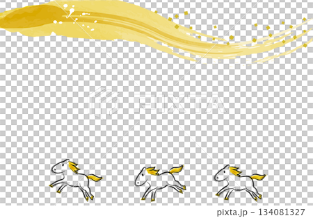 金色の筆模様と駆ける馬の年賀フレーム（和風・午年） 134081327