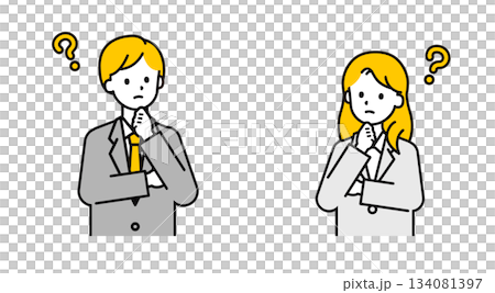 Simple office worker male and female _ question Simple office worker male and female _ question 134081397