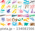 筆タッチ　手描きの墨素材　36種類セット 134081566