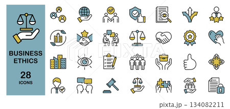 企業倫理に関するアイコンセット　カラー 134082211
