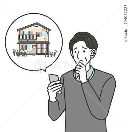 空き家についてスマホで調べる中高年男性のイラスト 134082227
