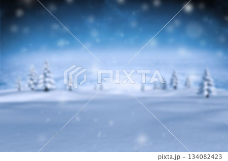 Snow-covered landscape is showing rolling hills, evergreens and drifting snowflakes in flat design Snow-covered landscape is showing rolling hills, evergreens and drifting snowflakes in flat design 134082423