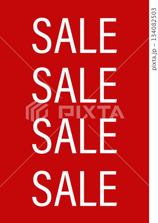 Stacked white SALE text is appearing in flat design with bold red background emphasizing discount Stacked white SALE text is appearing in flat design with bold red background emphasizing discount 134082503