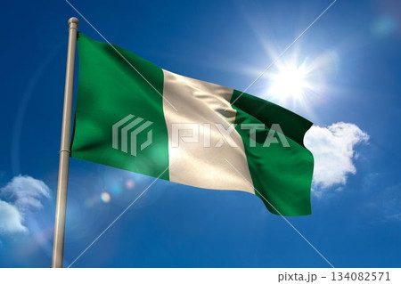 Nigeria national flag on flagpole 134082571