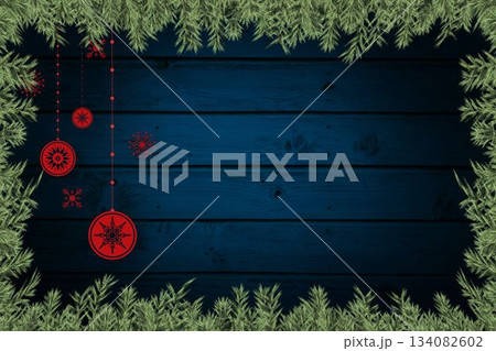 Christmas decorations over wooden planks Christmas decorations over wooden planks 134082602