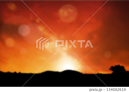Scenic view of silhouette landscape against orange sky 134082619