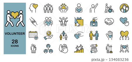 ボランティアに関するラインアイコンセット　カラー 134083236