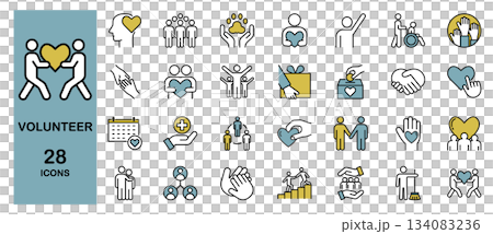 ボランティアに関するラインアイコンセット　カラー 134083236