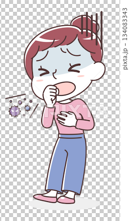 咳嗽女性的插圖(身體不適、感冒、病毒感染) 咳嗽女性的插圖(身體不適、感冒、病毒感染) 134083343