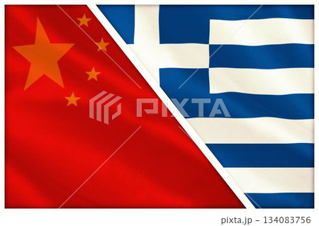 Close-up of Chinese and Greek flags 134083756