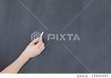 Hand writing with chalk on board Hand writing with chalk on board 134083804