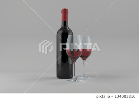 Bottle with half full wineglasses 134083810