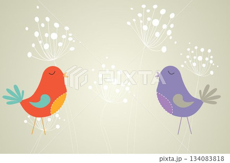 Feminine design of dandelions and birds Feminine design of dandelions and birds 134083818