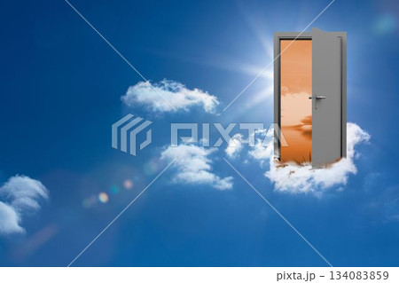 Open door against blue sky Open door against blue sky 134083859