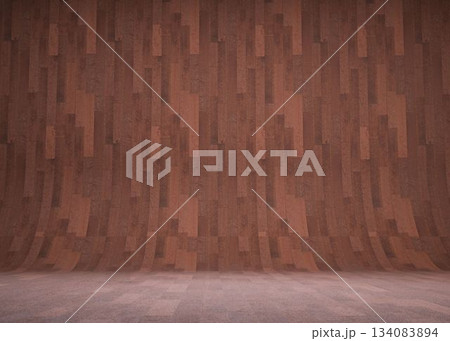 continuous curved wooden plank surface is transitioning floor into wall in 3D cyclorama render continuous curved wooden plank surface is transitioning floor into wall in 3D cyclorama render 134083894
