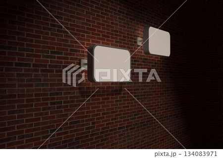 Blank signs on brick wall Blank signs on brick wall 134083971