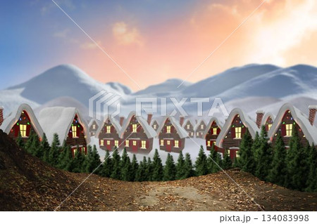 Digitally generated Cute village in the snow 134083998