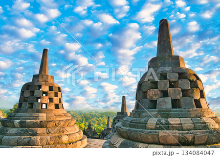 ボロブドゥール遺跡の美しい景観 134084047