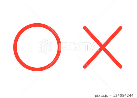 シンプルな赤色のまるばつマーク	 134084244