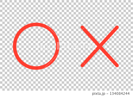 シンプルな赤色のまるばつマーク	 134084244