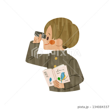 バードウォッチングをしている男子学生-ガッシュ 134084337