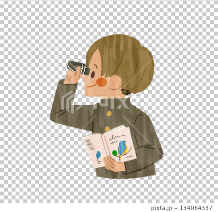 バードウォッチングをしている男子学生-ガッシュ 134084337