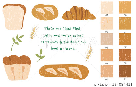 パンのかわいいイラストとカラーテクスチャ（シームレスパターン）セット 134084411