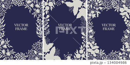Floral Navy Frame With Light Panel Floral Navy Frame With Light Panel 134084986
