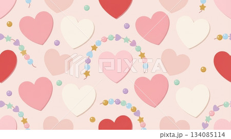 Seamless Pattern with Blank Heart Notes and Cute Beads 134085114