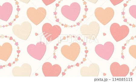 Seamless Pattern with Blank Heart Notes and Cute Beads Seamless Pattern with Blank Heart Notes and Cute Beads 134085115