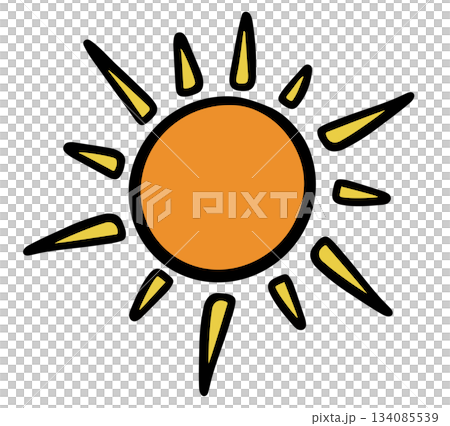 Hand drawn illustration of sun for day time, summer break, sticker, picnic, park, beach vibe, patch, hot season, warm weather, temperature, earth, nature, garden, outdoor, playtime, exercise, running 134085539