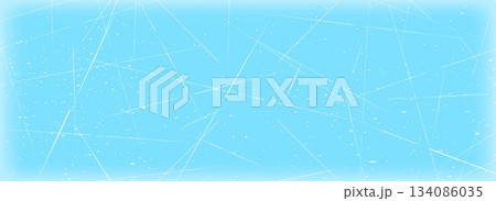 Scratched ice surface texture. Winter sport rink backdrop. Frozen lake or pond water wallpaper with dots, cuts and lines. Blue icy background with skate traces, cracks, scratches. Vector illustration Scratched ice surface texture. Winter sport rink backdrop. Frozen lake or pond water wallpaper with dots, cuts and lines. Blue icy background with skate traces, cracks, scratches. Vector illustration 134086035