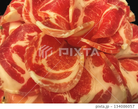 Sliced raw meat for shabu Sliced raw meat for shabu 134086057