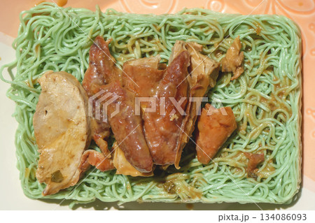 Green noodles with roasted duck Green noodles with roasted duck 134086093