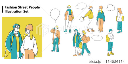ファッション・ストリート人物イラストセット（全身） 134086154