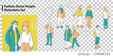 時尚街拍人物插畫集(全身像) 時尚街拍人物插畫集(全身像) 134086154