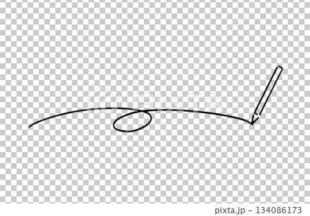 途中で1回転している鉛筆で書かれた短い手書きの曲線・線画 134086173