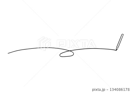 線画・鉛筆と鉛筆で書かれた途中で1回転している手書きの長い曲線 線画・鉛筆と鉛筆で書かれた途中で1回転している手書きの長い曲線 134086178